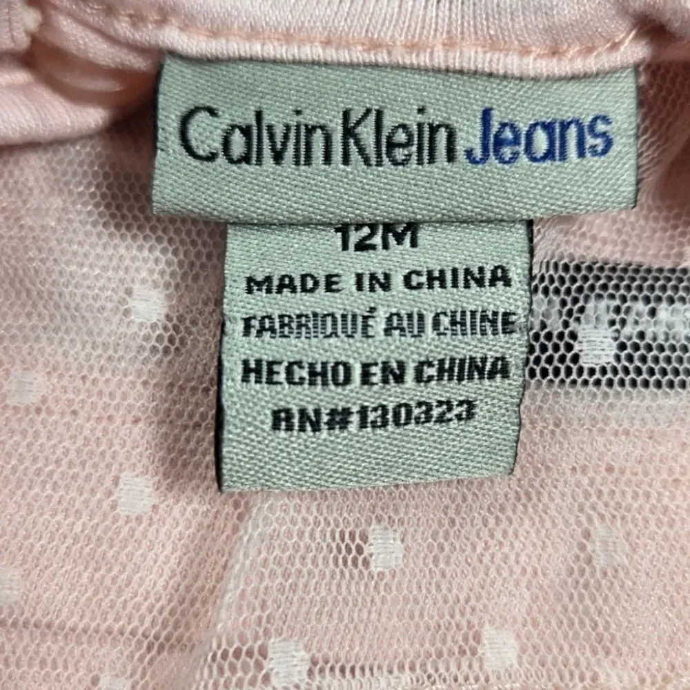 Calvin Klein Baby Girl Pink Swiss Dot Mesh Top Floral Leggings 2pc Matching Set